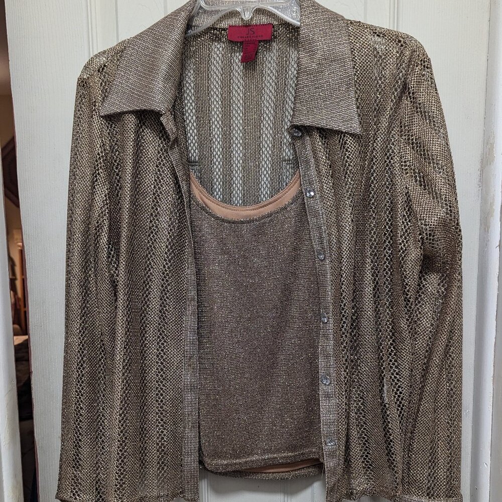 JS Collections 2-Piece Metallic Gold Blouse and Tank Top Size 12